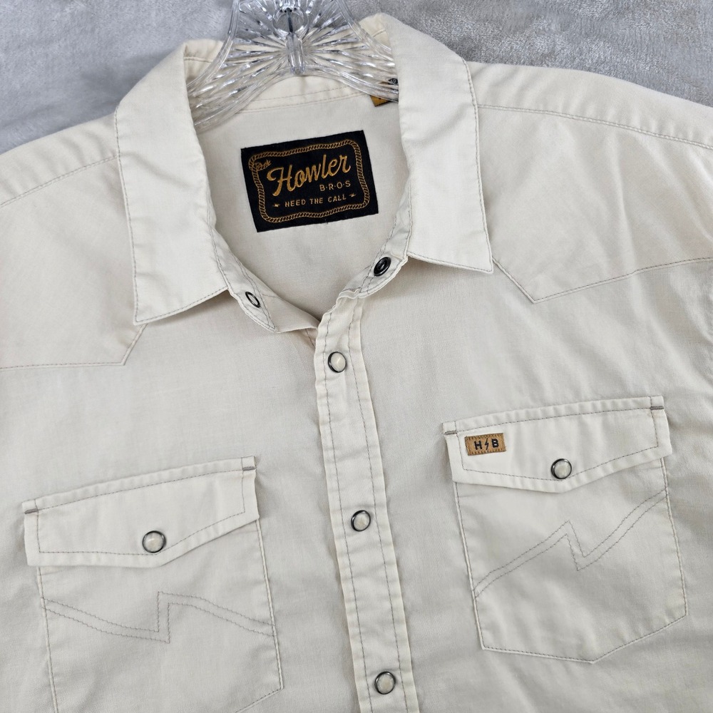 Howler Bros Western Shirt Mens Medium Tan Short Sleeve Pearl Snap